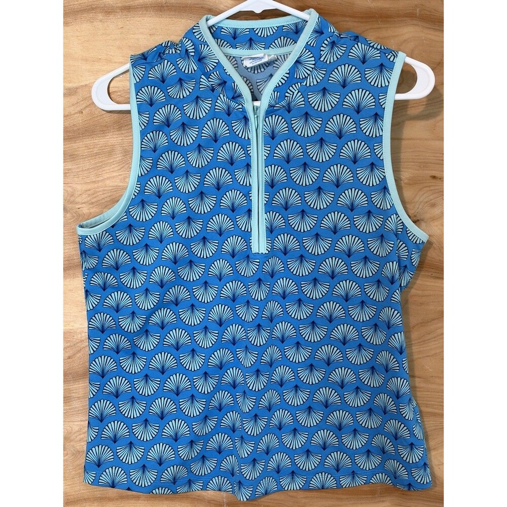 Sigrid Olsen Woman Large 1/4 Zip Sleeveless Shirt Stretch Athletic Shell Beach